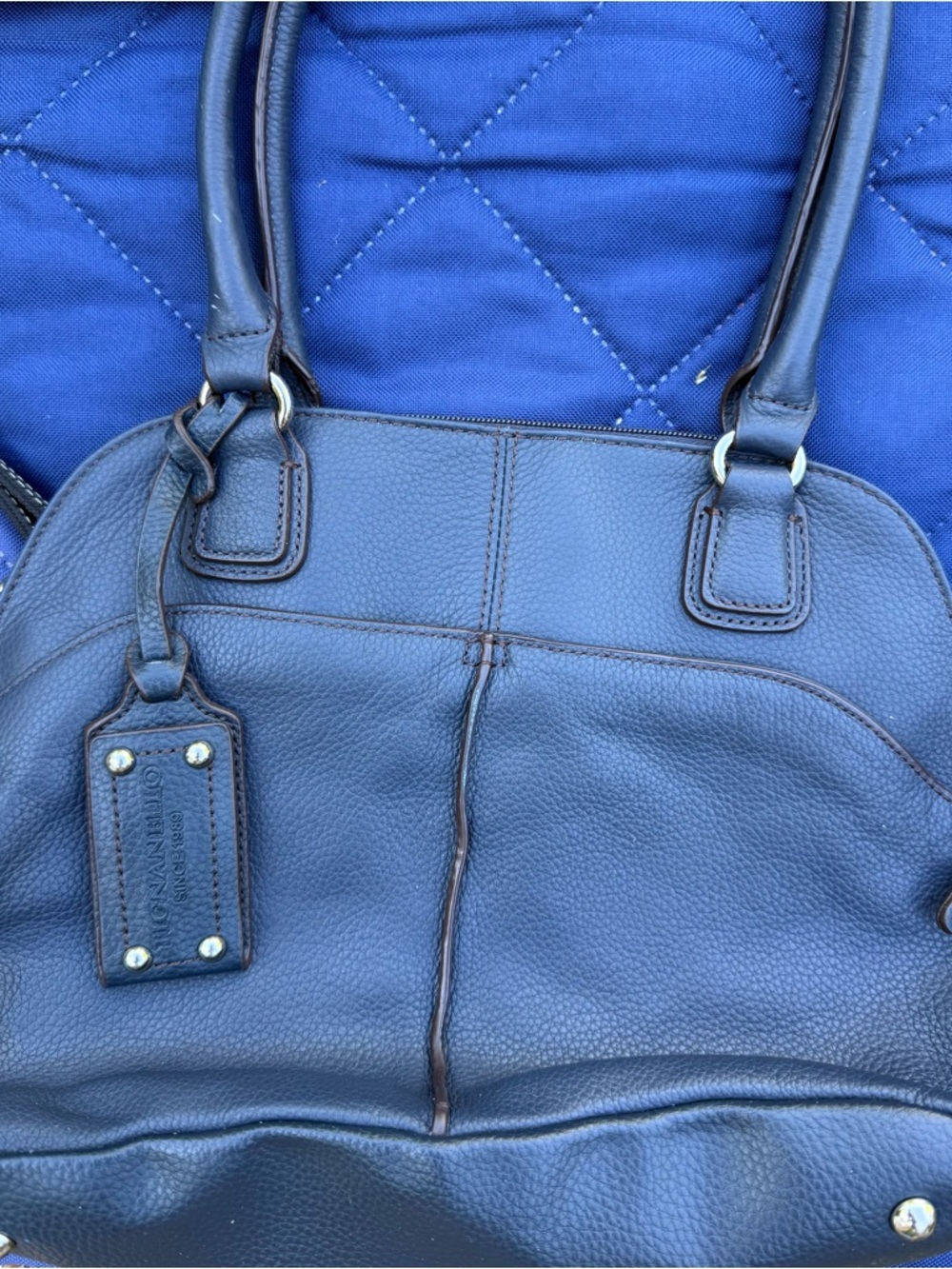 Tignanello Navy Blue Pebbled Leather Shoulder Bag